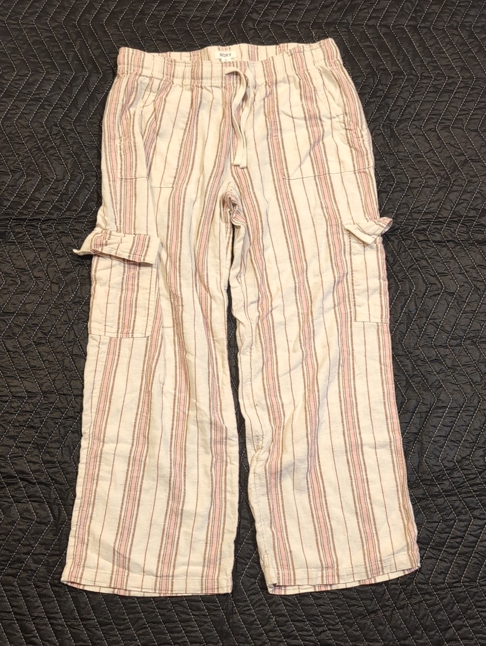 Roxy - Pink Striped Wide Leg Linen Pants - L
